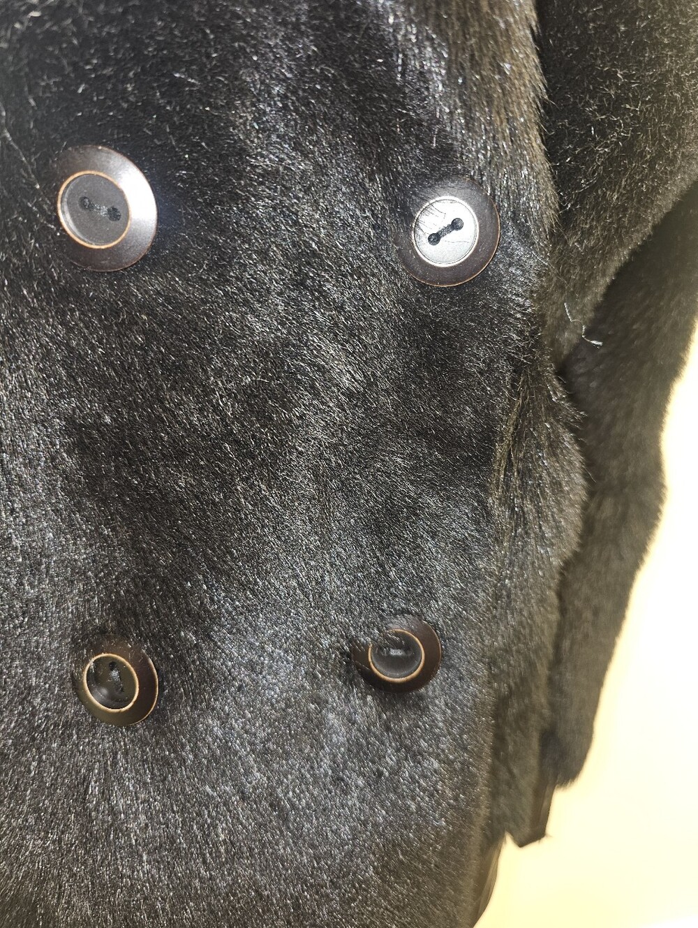 Black Double Breasted Fur & Imported Sheepskin Leather Jacket - Picture 3 of 11